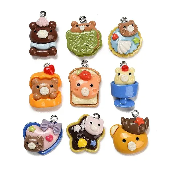 Bear Theme Opaque Resin Pendants