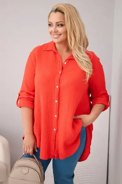 Kesi Włoski Bavlněná mušelínová košile Plus Size červený