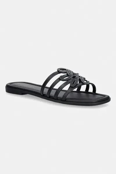 Tommy Hilfiger pantofle s odkrytými prsty dámské kožené TH SCRIPT FLAT MULE LTH