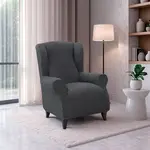 Super strečové potahy RUBINIA antracitová křeslo ušák (š. 70 - 95 cm)