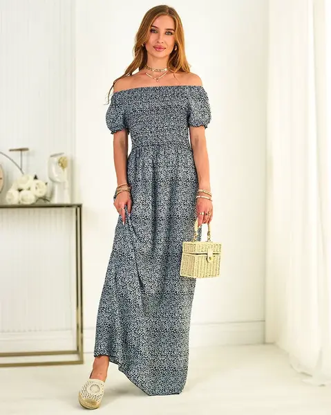 Resti Navy blue floral women's maxi dress - Clothing