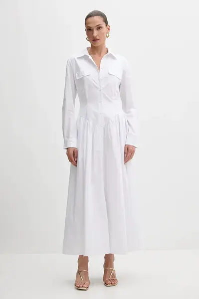 Bavlněné šaty Bardot bílá barva, maxi, 60066DB