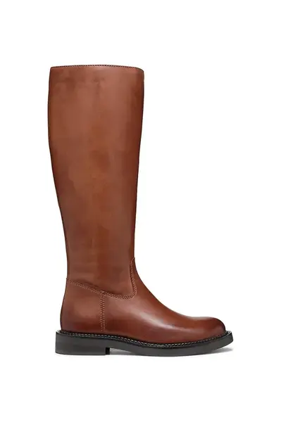 Kožené kozačky Geox D SERILDA dámské, hnědá barva, na plochém podpatku, D46WYA 00043 C6002