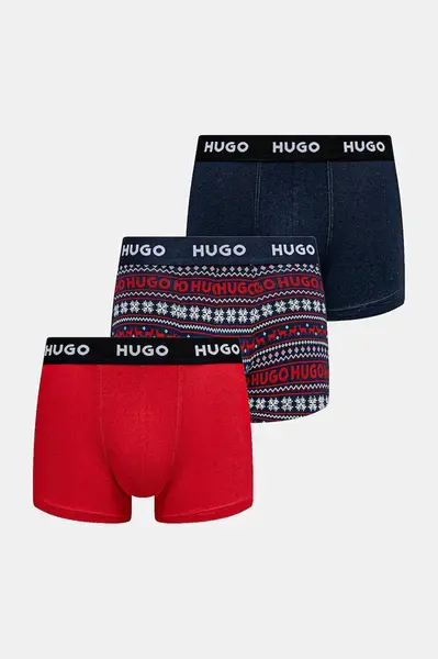 HUGO boxerky pánské bavlněné s elastanem TRIPLET DESIGN 3-pack