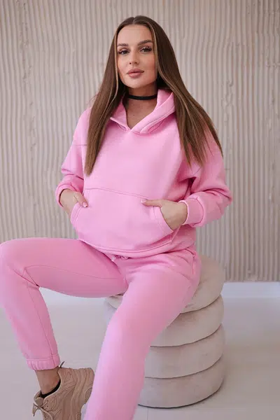Insulated set with a sweatshirt with a tie at the bottom in powder pink