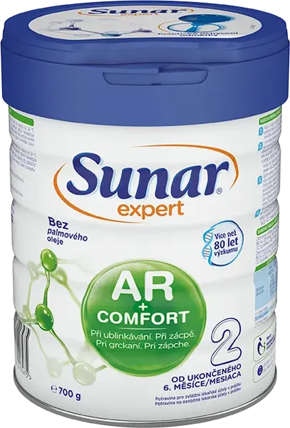 SUNAR Expert AR+Comfort 2 pokračovacie dojčenské mlieko pri grckaní, zápche a kolikách 700 g
