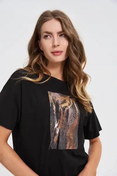 Marisse Cotton T-Shirt With Print, Black
