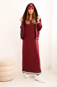 Kesi Włoski Komplet dámsky s viskózou so zapínacou blúzkou a dlhými šatami bordová