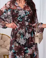 Resti Dark brown mesh floral maxi dress