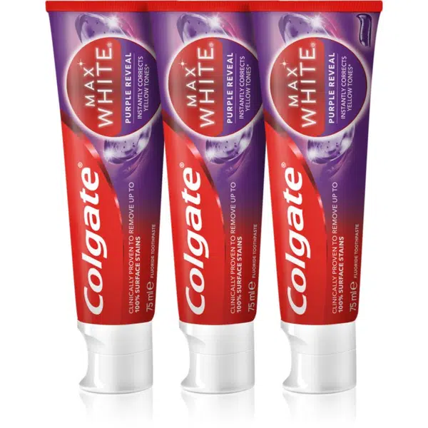 Colgate Max White Purple Reveal osviežujúca zubná pasta 3x75 ml