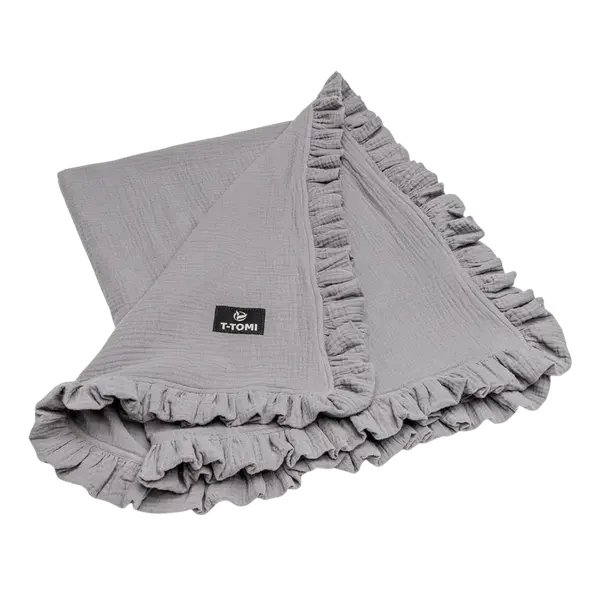 T-TOMI BIO Mušelínová deka s volánikom Grey