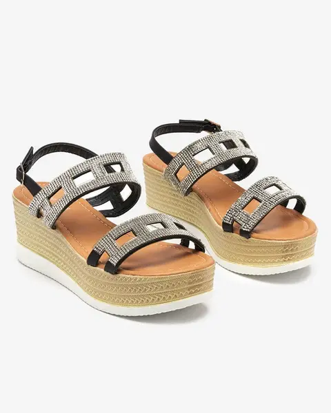 Resti Black women's sandals with zircons on a wedge Masewi - Footwear