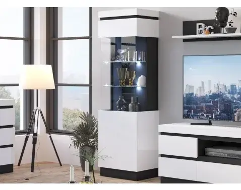 Vysoká vitrína Campania 60 cm, biela/antracit, pravá%