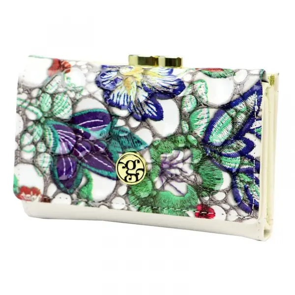 Dámska kožená peňaženka biela/kvetina - Gregorio Lanny