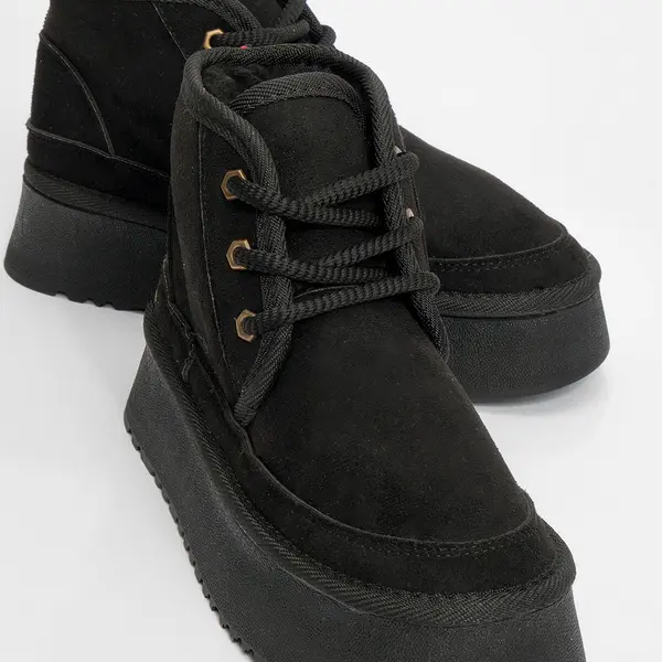 LuviShoes Ovela Women's Black Thick Sole Laced Sports Boots