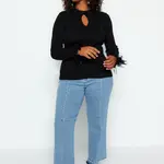 Trendyol Curve Black Otrish Detail Ribbed Sweater
