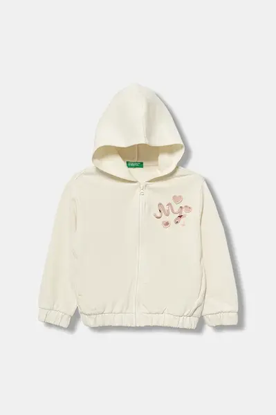 Dětská bavlněná mikina United Colors of Benetton béžová barva, s kapucí, s aplikací, 3J68G503W