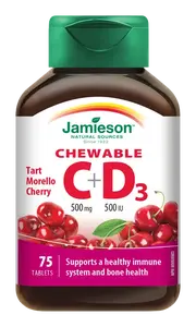 JAMIESON Vitamíny C a D3 500 mg/500 IU tablety na cucání s příchutí třešně 75 tablet