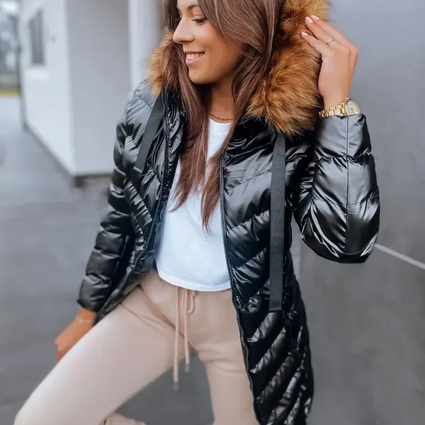 Čierna, dlhá dámska prešívaná zimná bunda s kapucňou Dstreet