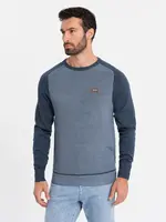 Ombre Cotton men's sweater with patch and raglan sleeves - navy blue