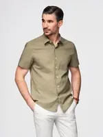 Ombre Men's short sleeve cotton and linen shirt with pocket - olive