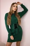 Insulated dress with a decorative belt in dark green color