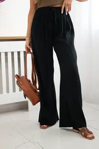 Kesi Włoski Mušelínové nohavice so širokou nohavicou čierny