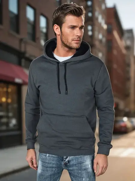 Bluza męska basic z kapturem ciemnoszara Dstreet