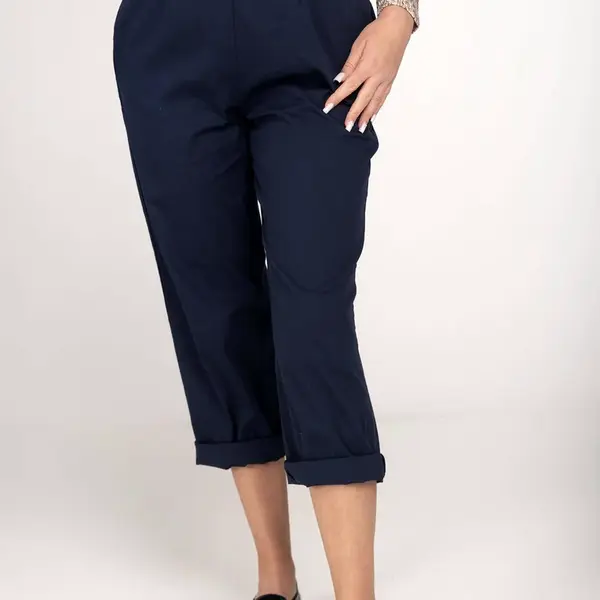 Navy blue cotton trousers with elastic band