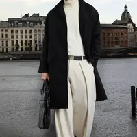 Trendyol Black Oversize Fit Stand Collar Long Stash Winter Coat