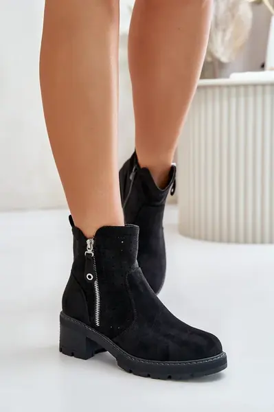 Women's lace boots with lace pattern on the heel black Oviria