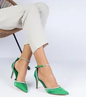 Gemre Zelené saténové lodičky zdobené kryštálmi Fugatto