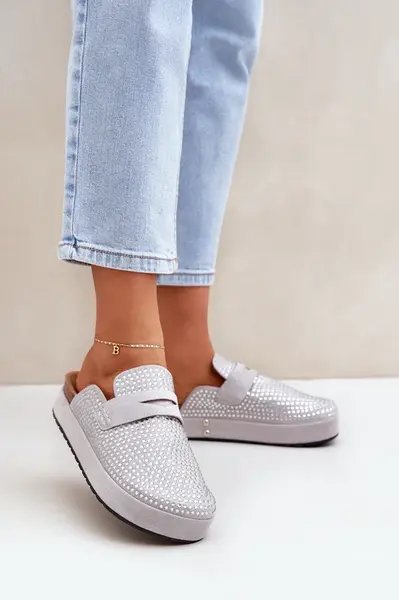 PS1 Dámske Sandále Ozdobené Kryštálmi Na Platforme Šedé Deorani