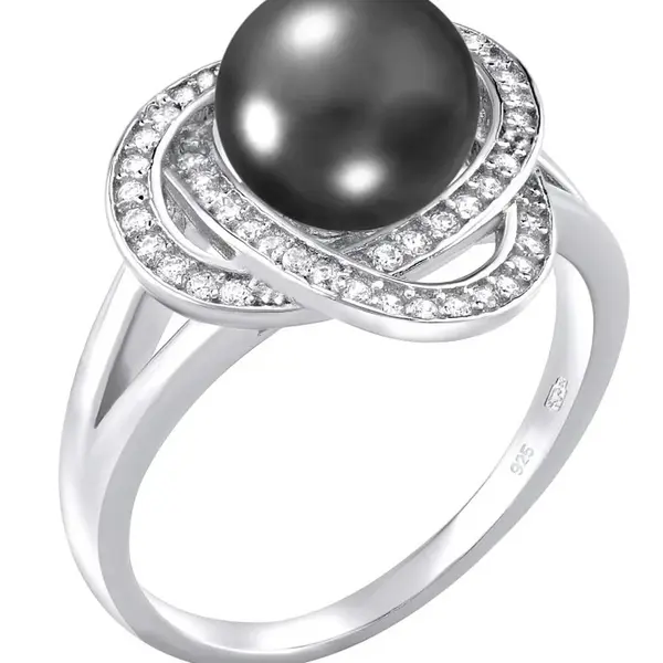 Silvego Stříbrný prsten Laguna s pravou přírodní černou perlou LPS0044B 57 mm