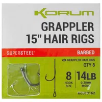 Korum návazec grappler 15” hair rigs barbed 38 cm - velikost háčku 8 průměr 0,30 mm nosnost 14 lb