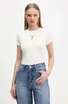 Tričko Tommy Jeans dámské, béžová barva, DW0DW21787