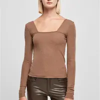Women's square neckline with long sleeves in dark khaki color