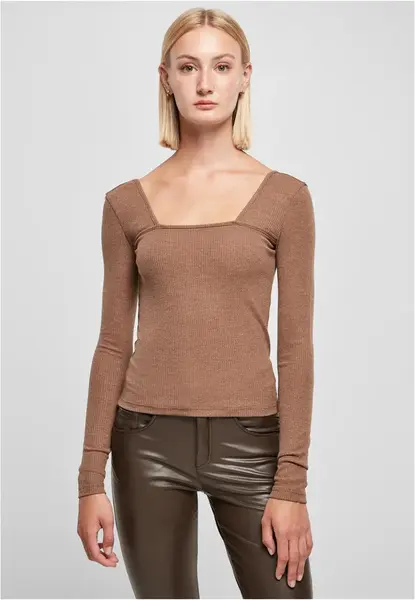 Women's square neckline with long sleeves in dark khaki color