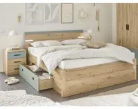 Posteľ s nočnými stolíkmi Savina 180x200 cm, dub artisan/šalviová, s osvetlením%