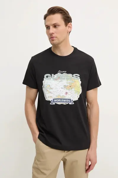 Bavlněné tričko Guess černá barva, s aplikací, M5RI10 I3Z14