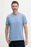 Bavlněné tričko Tommy Jeans modrá barva, s aplikací, DM0DM20744