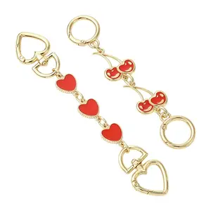 2Pcs 2 Styles Alloy Enamel Heart Cherry Link Bag Extension Chains