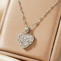 Elegant Brass Pave Clear Cubic Zirconia Heart Pendant Necklaces for Women