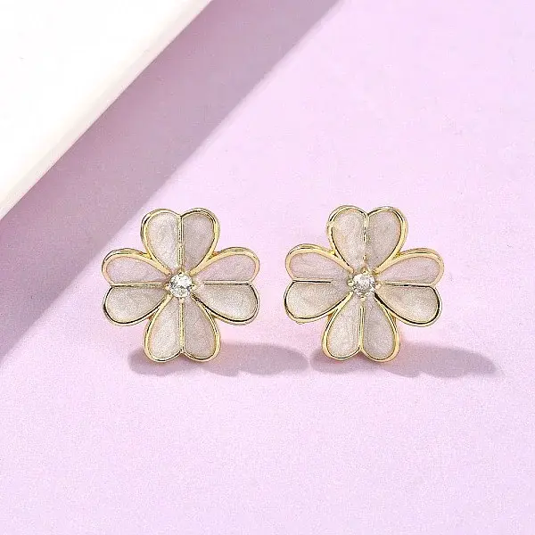 Flower Brass Enamel Stud Earrings