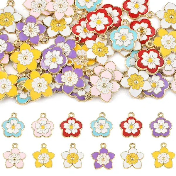 48Pcs 8 Styles Alloy and Enamel Pendants