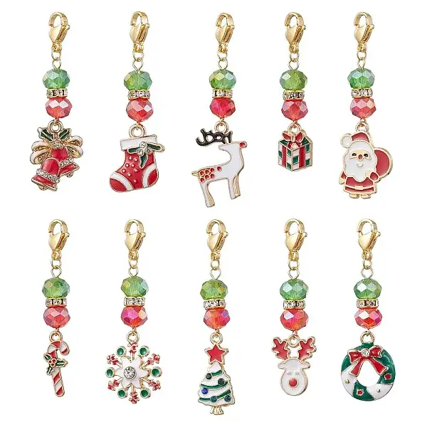 10Pcs Christmas Alloy Enamel Pendant Decorations