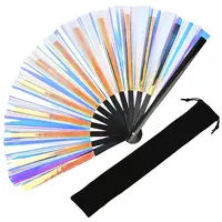 1Pc Bamboo with Oxford Fabric Glitter Powder Folding Fans
