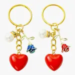 2Pcs Alloy & Brass & Acrylic Pearl Keychains