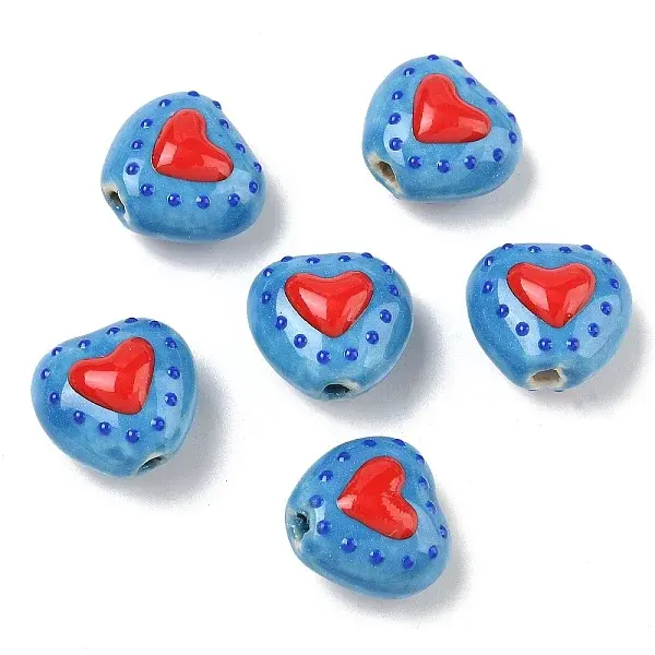 Heart Pattern Handmade Porcelain Enamel Beads