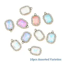 10Pcs UV Plating Alloy with Mixed Color Glass Rhinestone Pendants